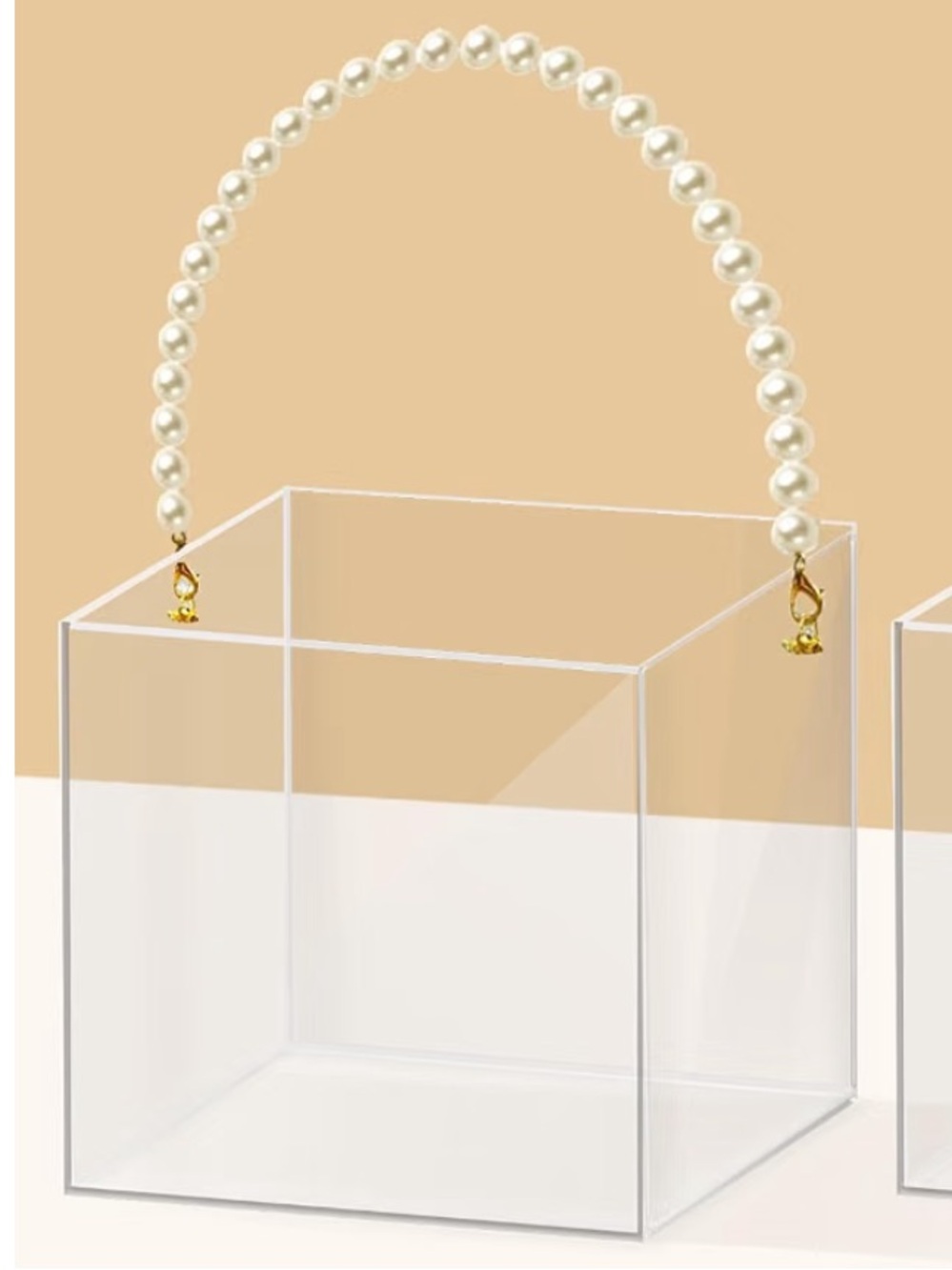 Pearl Handle Acrylic Flower Basket - Clear